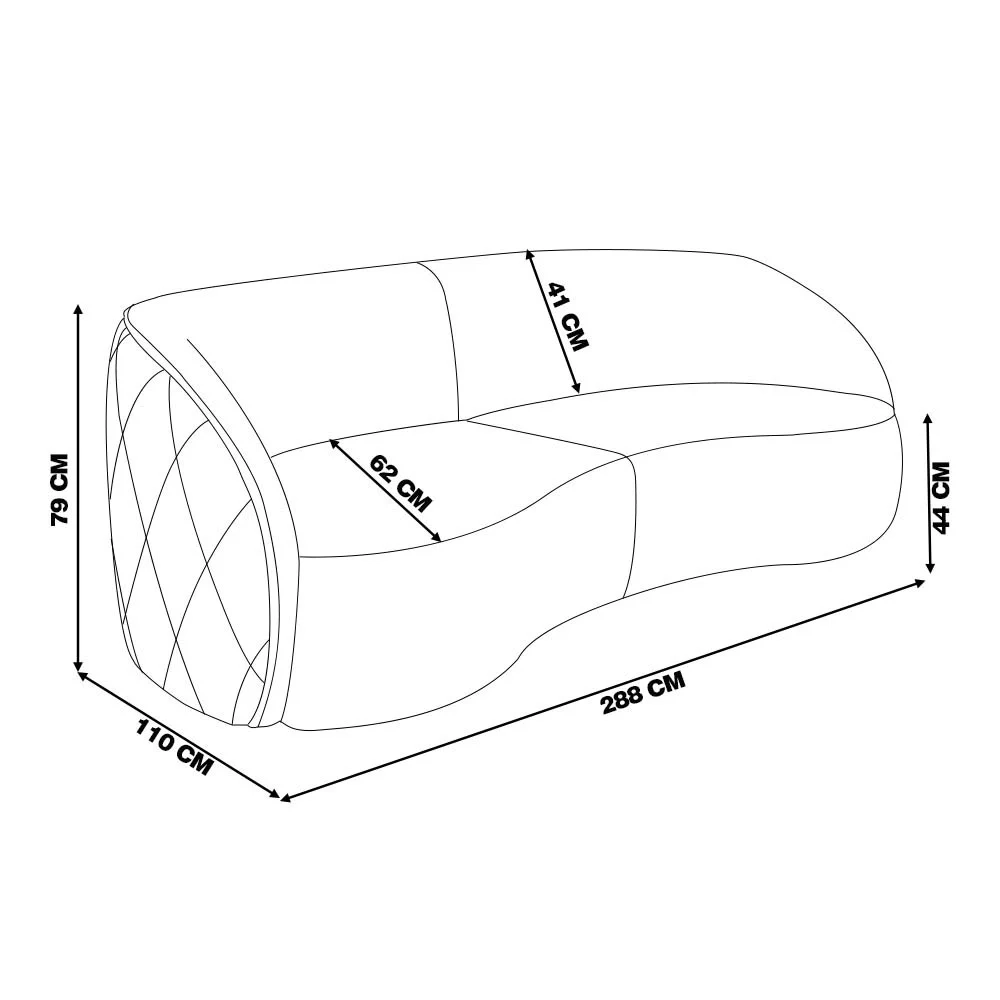 Sofá Decorativo com Almofadas 3 Lugares 288cm Tressê Zion Z32 Sintético Preto - Mpozenato