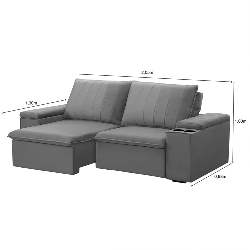 Sofá Retrátil Reclinável 3 Lugares 205cm Baluart F05 Veludo Prata - Mpozenato