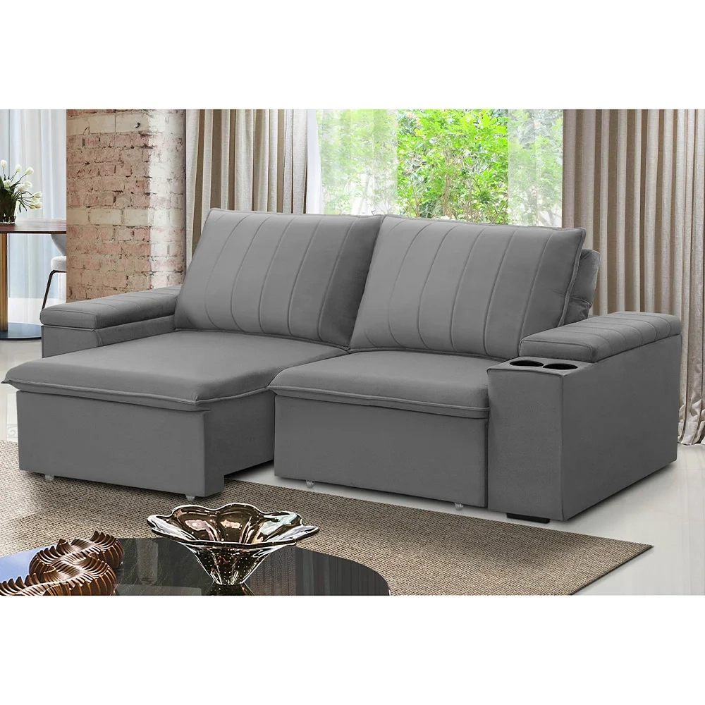 Sofá Retrátil Reclinável 3 Lugares 205cm Baluart F05 Veludo Prata - Mpozenato