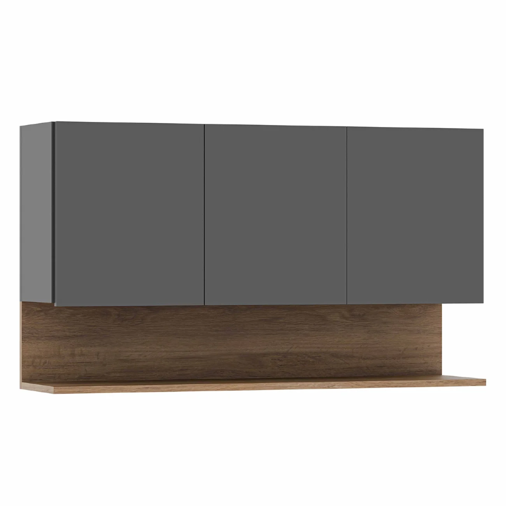 Armário de Cozinha Aéreo 118cm 3 Portas Duda Z34 Grafite/Freijó - Mpozenato