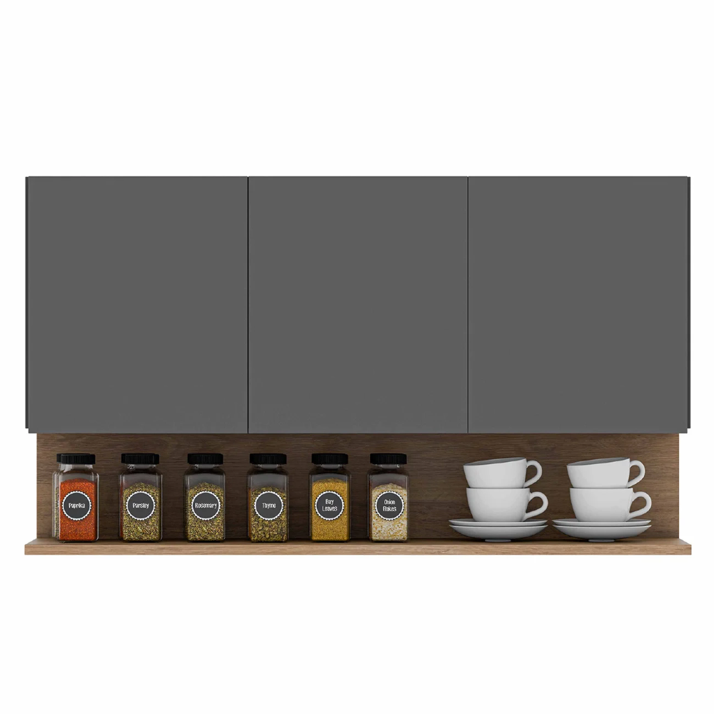 Armário de Cozinha Aéreo 118cm 3 Portas Duda Z34 Grafite/Freijó - Mpozenato