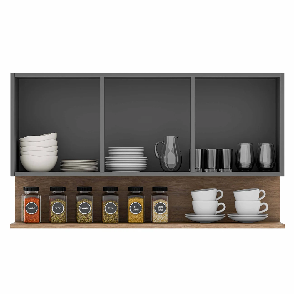 Armário de Cozinha Aéreo 118cm 3 Portas Duda Z34 Grafite/Freijó - Mpozenato