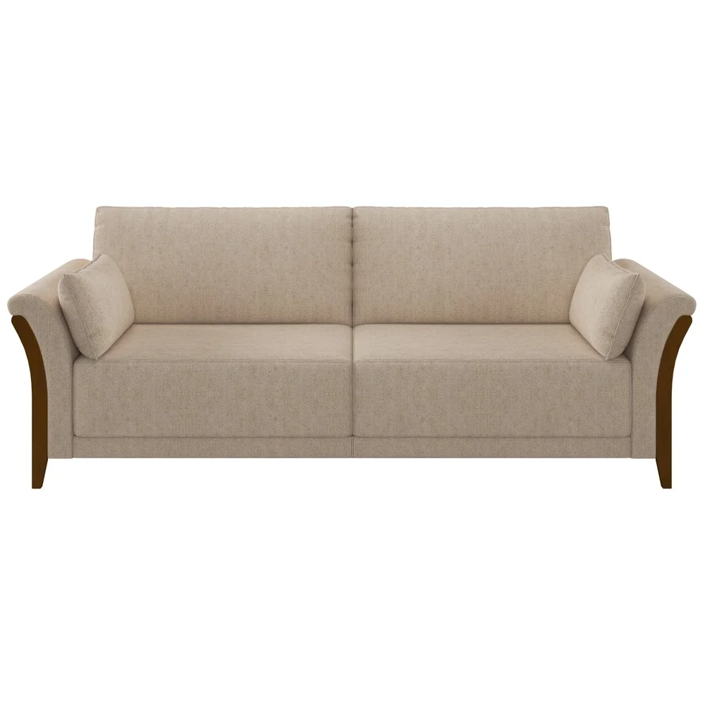 Kit Sofá Living 3 Lugares e Poltrona 102cm Pés Madeira Roya Z32 Linho Cru - Mpozenato