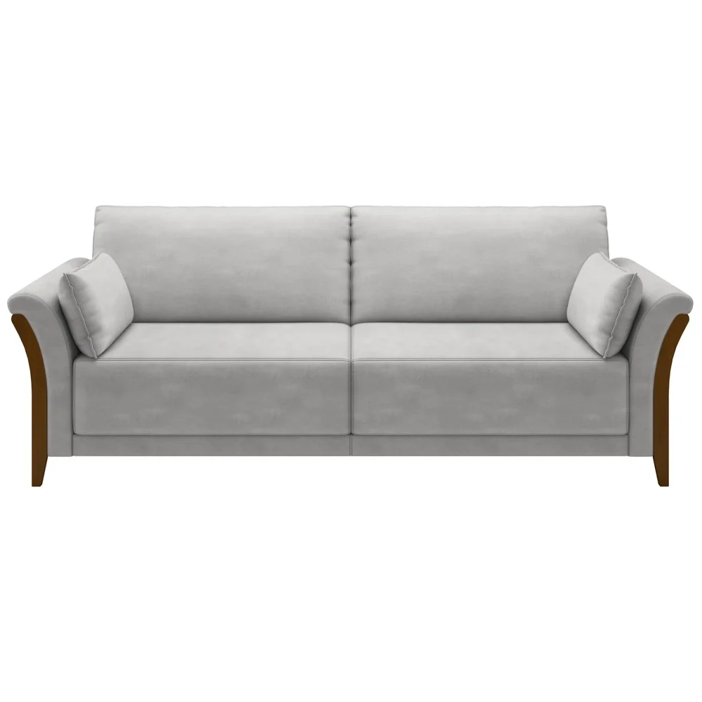 Kit Sofá Living 3 Lugares e Poltrona 102cm Pés Madeira Roya Z32 Veludo Cinza - Mpozenato