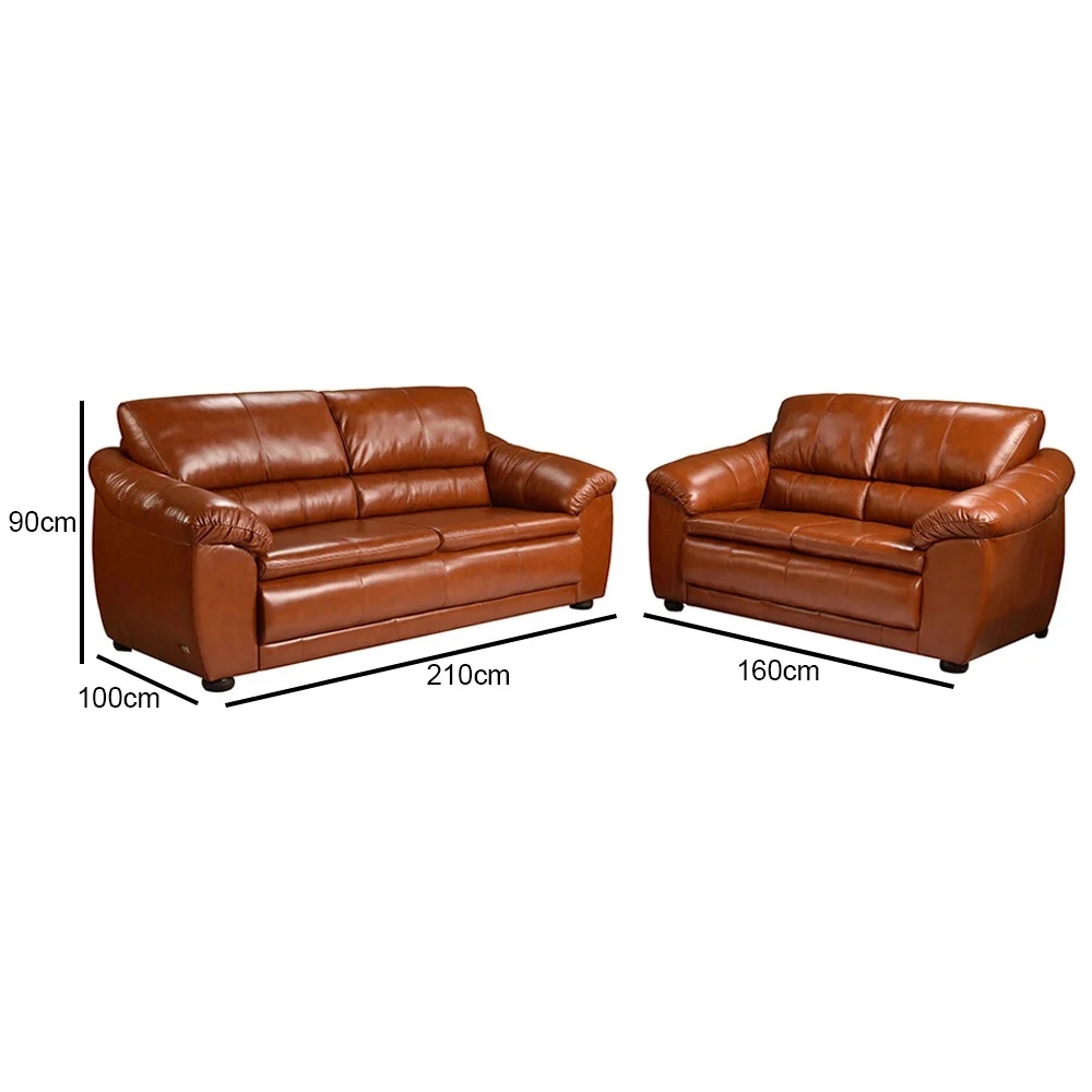 Sofá 2 e 3 Lugares Sala de Estar Veneza Couro Conhaque - Scala Decor