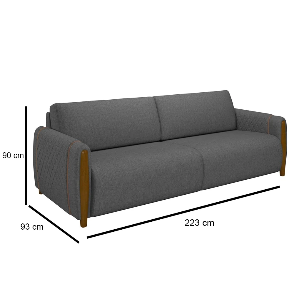 Conjunto Sofá 3 Lugares 223cm e Poltrona 98cm Amaranto Z32 Linho Cinza Escuro - Mpozenato