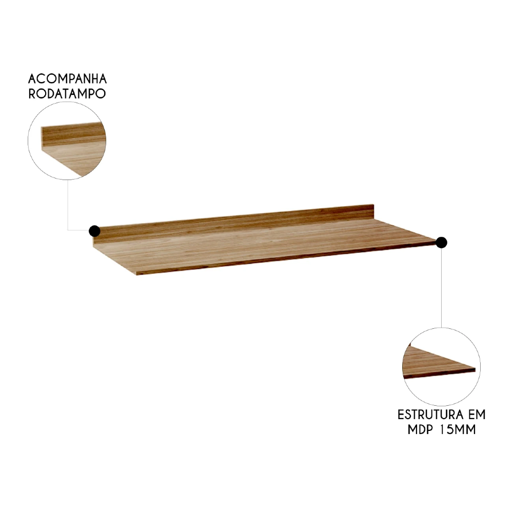 Tampo Para Balcão de Cozinha 118cm MDP Z34 Freijó           - Mpozenato