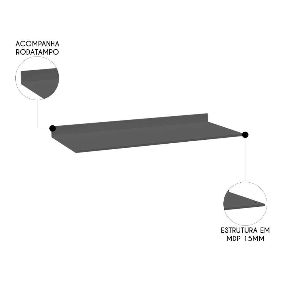 Tampo Para Balcão de Cozinha 118cm MDP Z34 Grafite          - Mpozenato