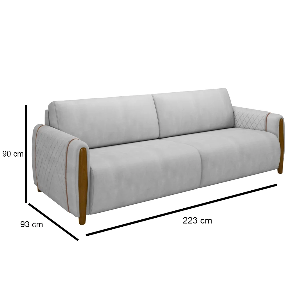 Conjunto Sofá 3 Lugares 223cm e Poltrona 98cm Amaranto Z32 Veludo Cinza - Mpozenato