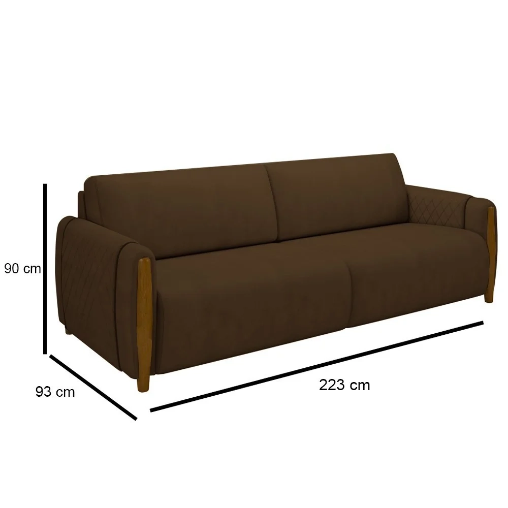 Conjunto Sofá 3 Lugares 223cm e Poltrona 98cm Amaranto Z32 Veludo Marrom - Mpozenato