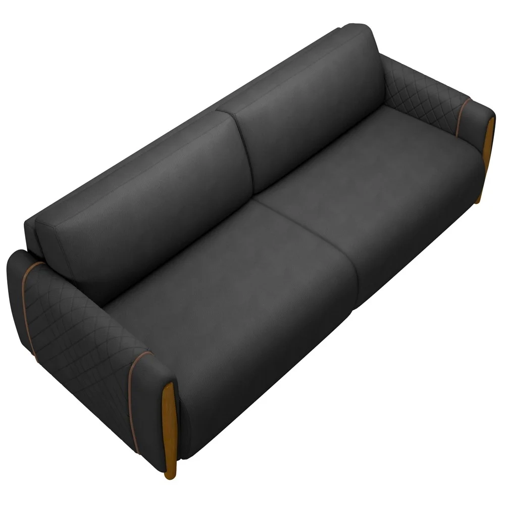 Conjunto Sofá 3 Lugares 223cm e Poltrona 98cm Amaranto Z32 PU Preto - Mpozenato