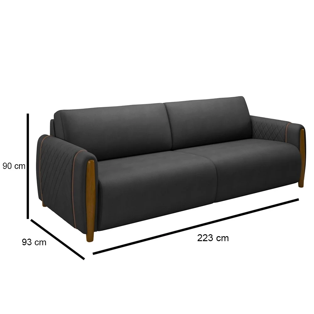 Conjunto Sofá 3 Lugares 223cm e Poltrona 98cm Amaranto Z32 PU Preto - Mpozenato