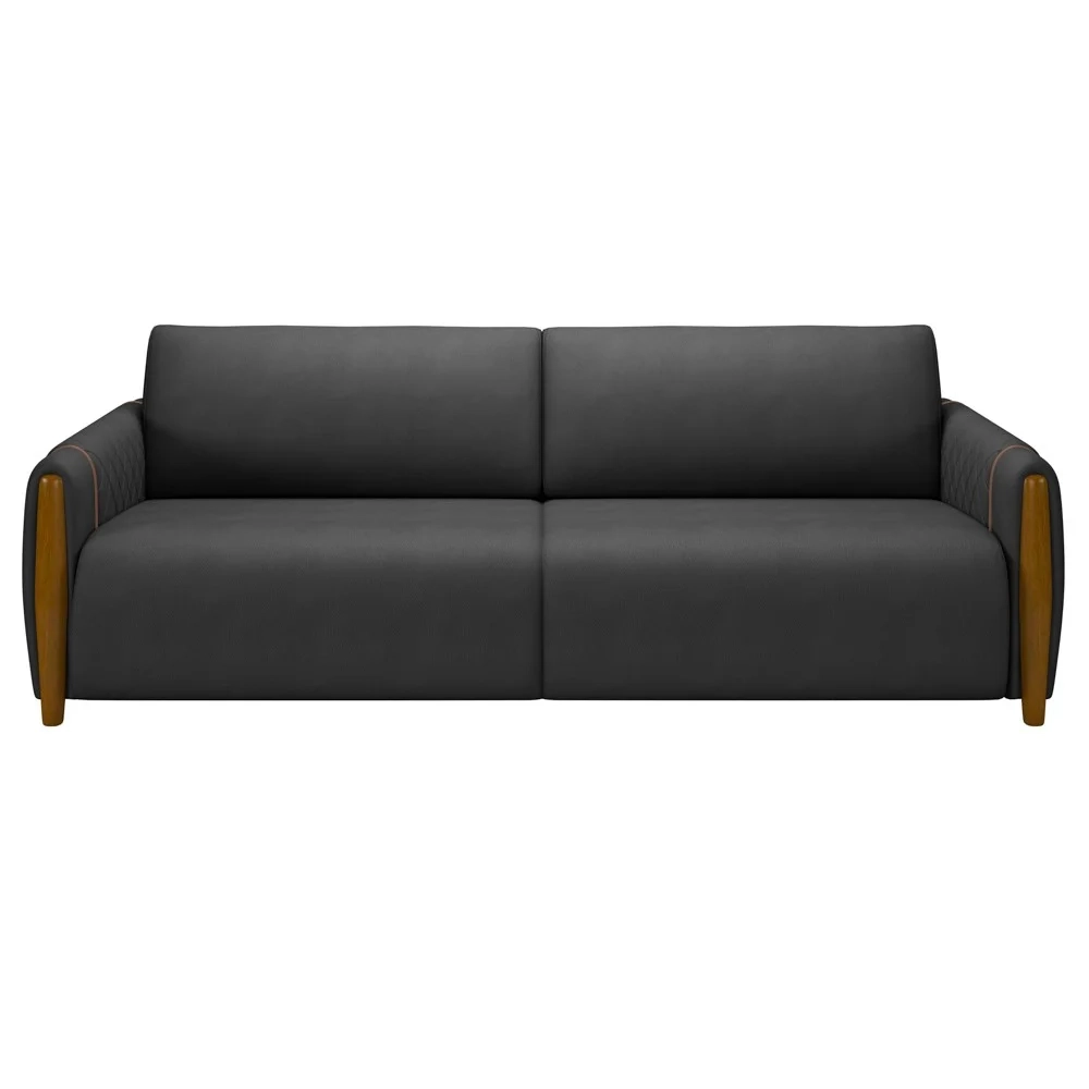 Conjunto Sofá 3 Lugares 223cm e Poltrona 98cm Amaranto Z32 PU Preto - Mpozenato