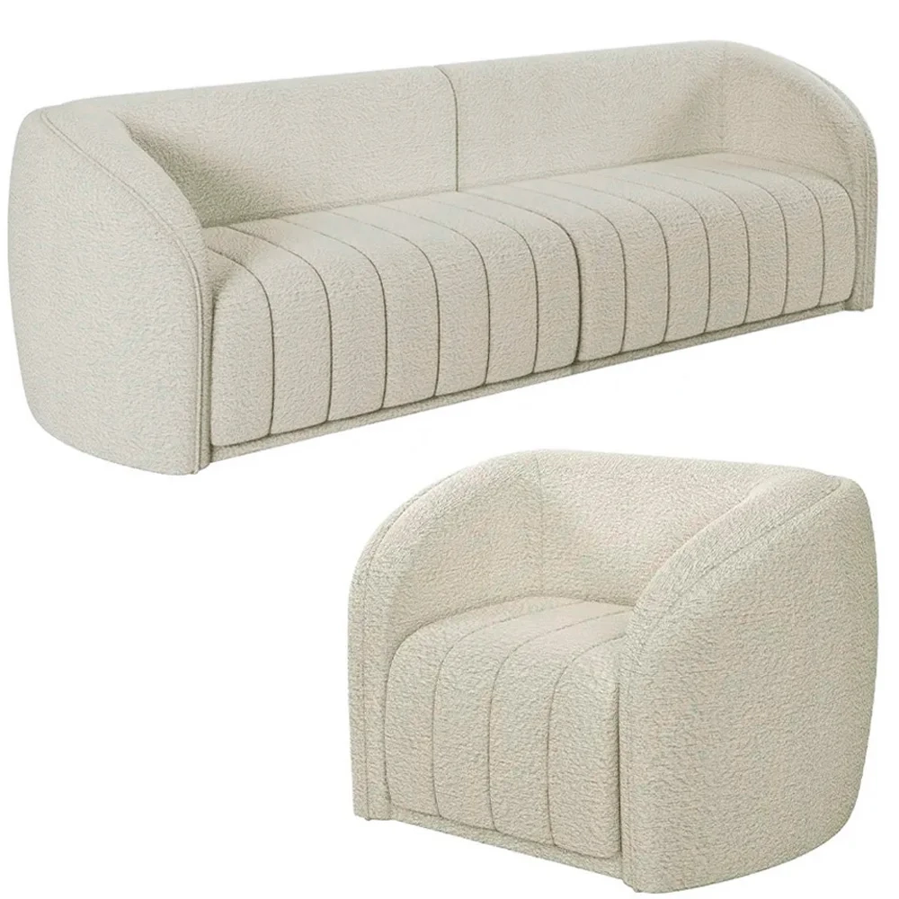 Sofá Decorativo 3 Lugares 292cm e Poltrona Meris Z32 Boucle Cru - Mpozenato