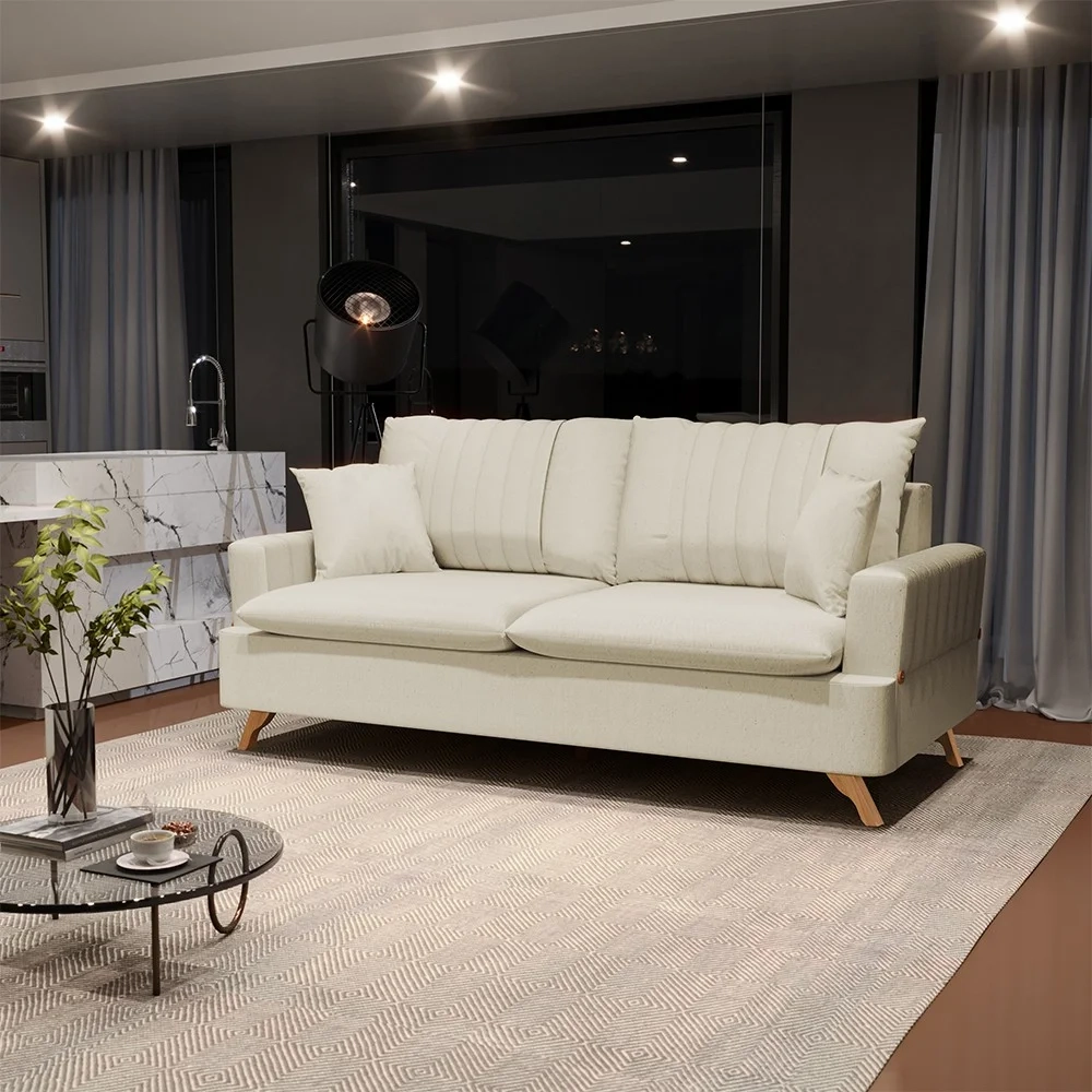 Sofá 160cm 2 Lugares com Almofadas Pés Curvos Veras Linho D05 Cru - Mpozenato