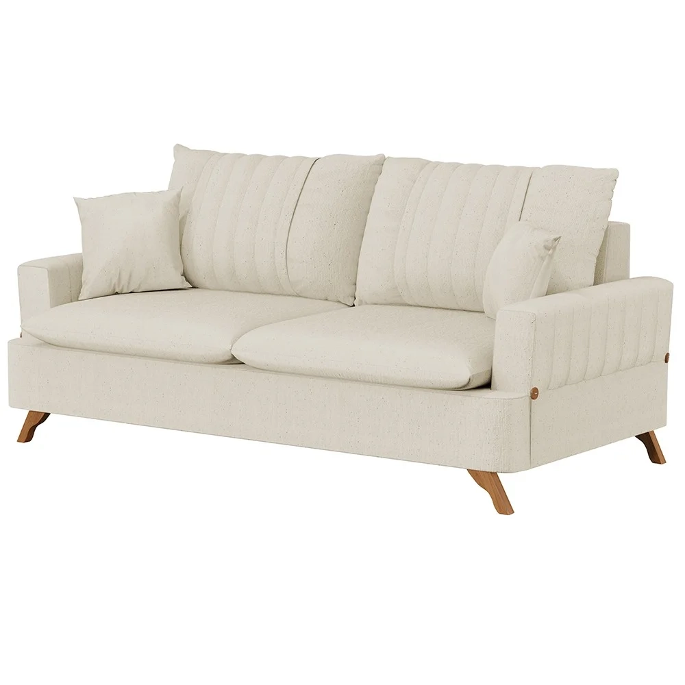 Sofá 160cm 2 Lugares com Almofadas Pés Curvos Veras Linho D05 Cru - Mpozenato