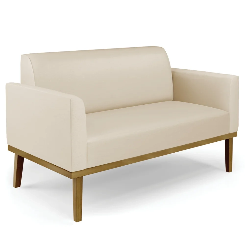 Sofá Namoradeira e 2 Poltronas Base Madeira Castanho Maressa Sintético Bege - Ibiza