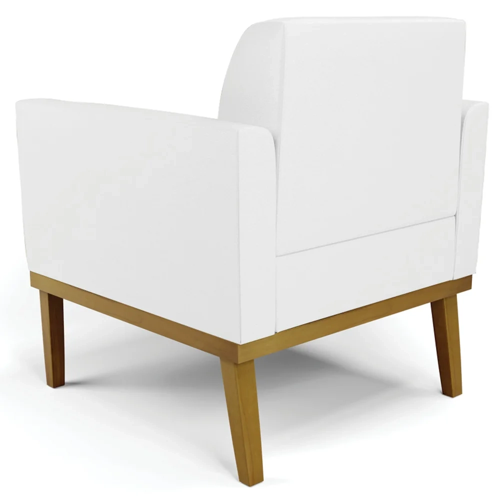 Sofá Namoradeira e 2 Poltronas Base Madeira Castanho Maressa Sintético Branco - Ibiza