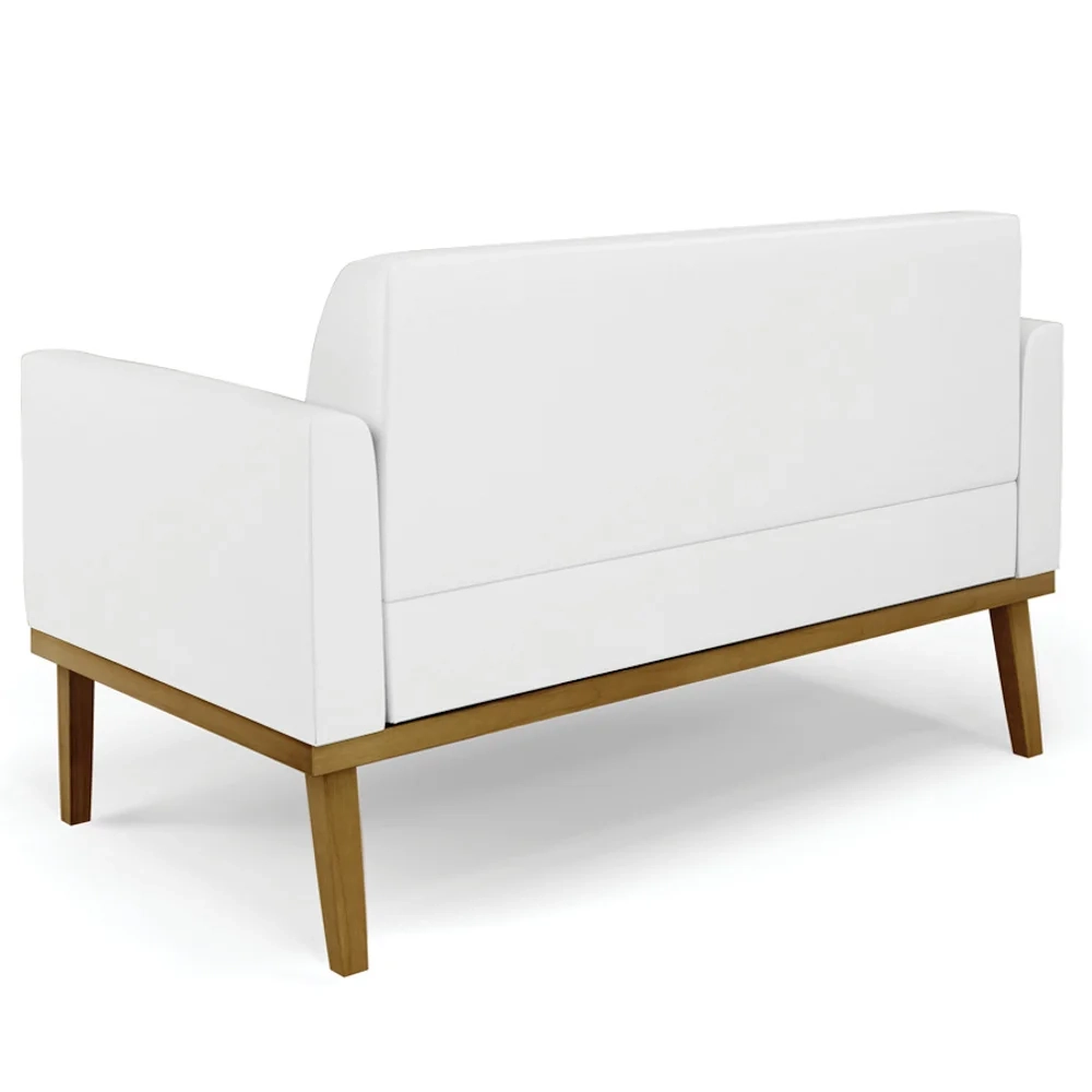 Sofá Namoradeira e 2 Poltronas Base Madeira Castanho Maressa Sintético Branco - Ibiza