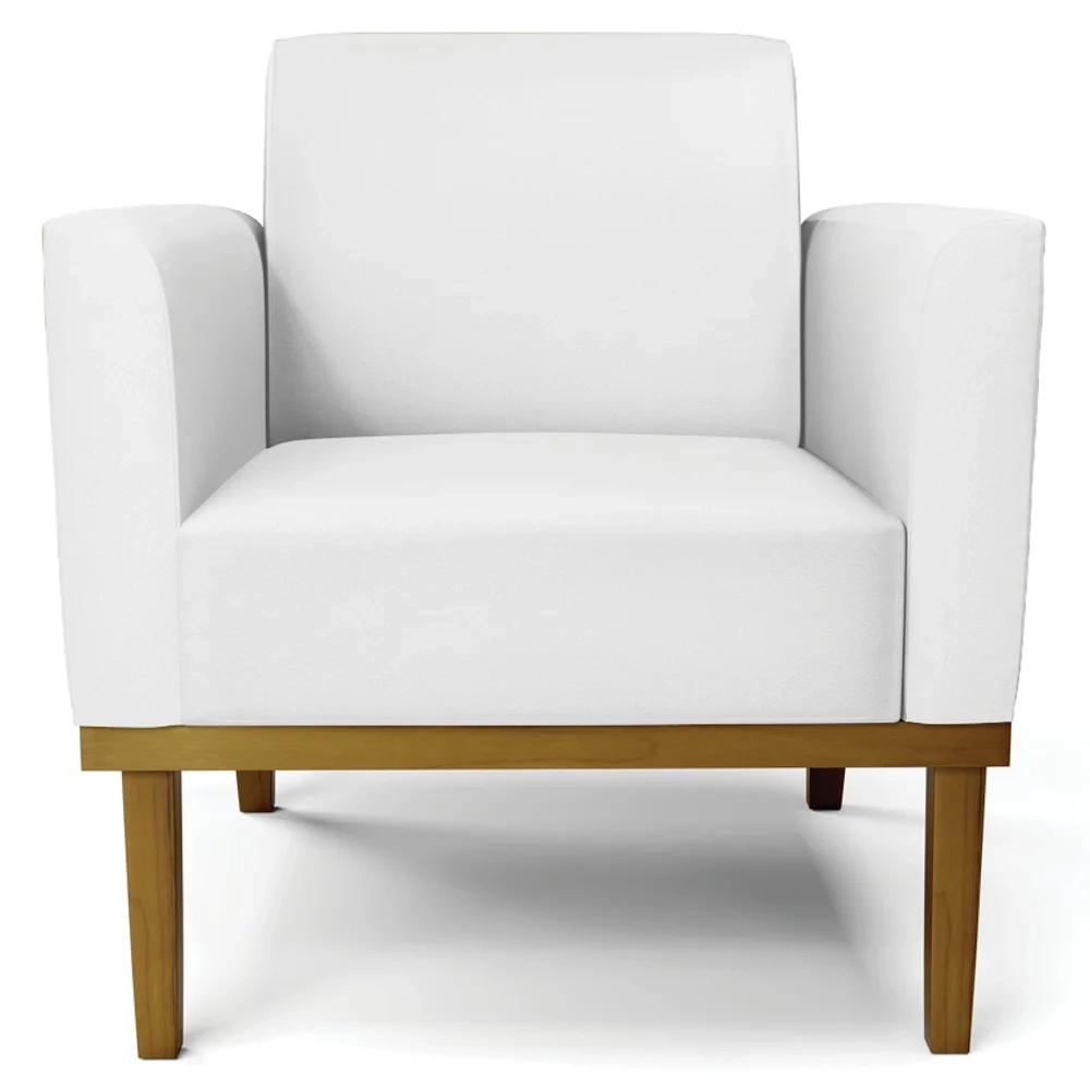 Sofá Namoradeira e 2 Poltronas Base Madeira Castanho Maressa Sintético Branco - Ibiza