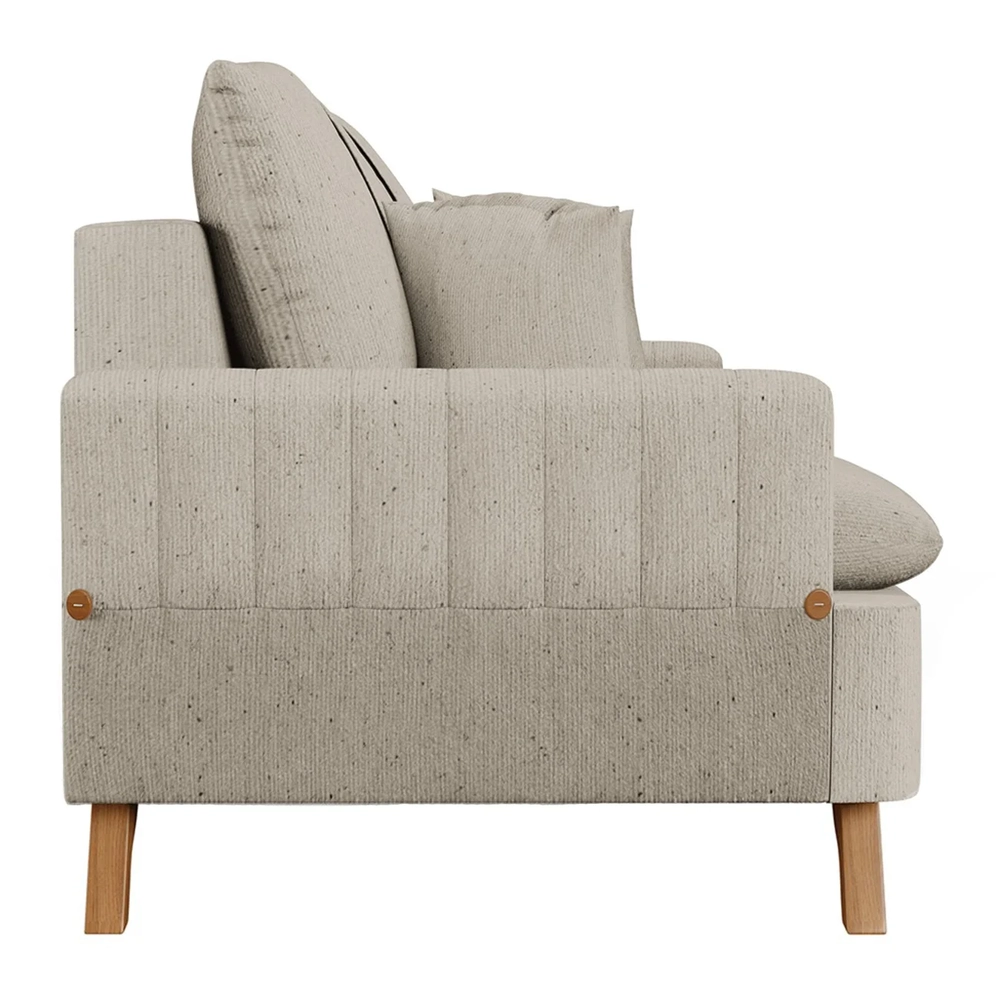 Sofá 180cm 3 Lugares com Almofadas Pés Curvos Veras Linho D05 Bege - Mpozenato