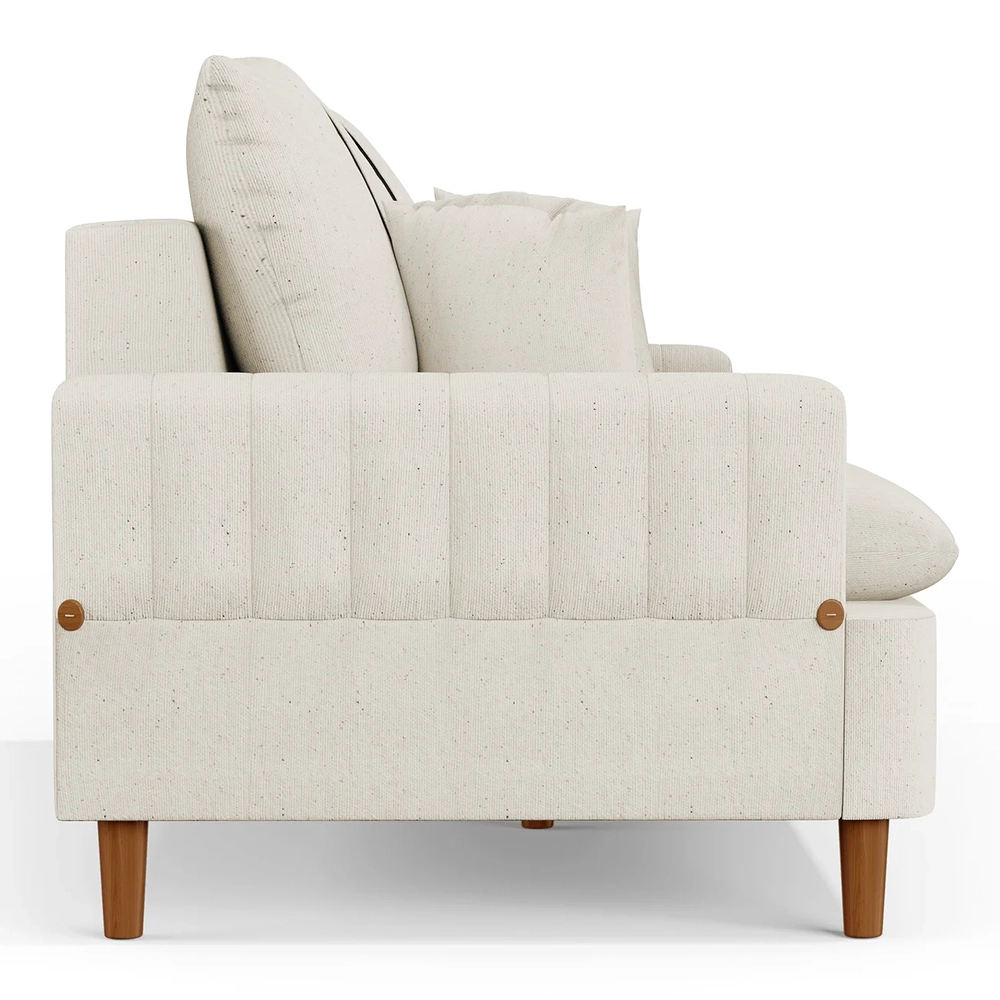 Sofá 200cm 3 Lugares com Almofadas Pés Curvos Veras Linho D05 Cru - Mpozenato