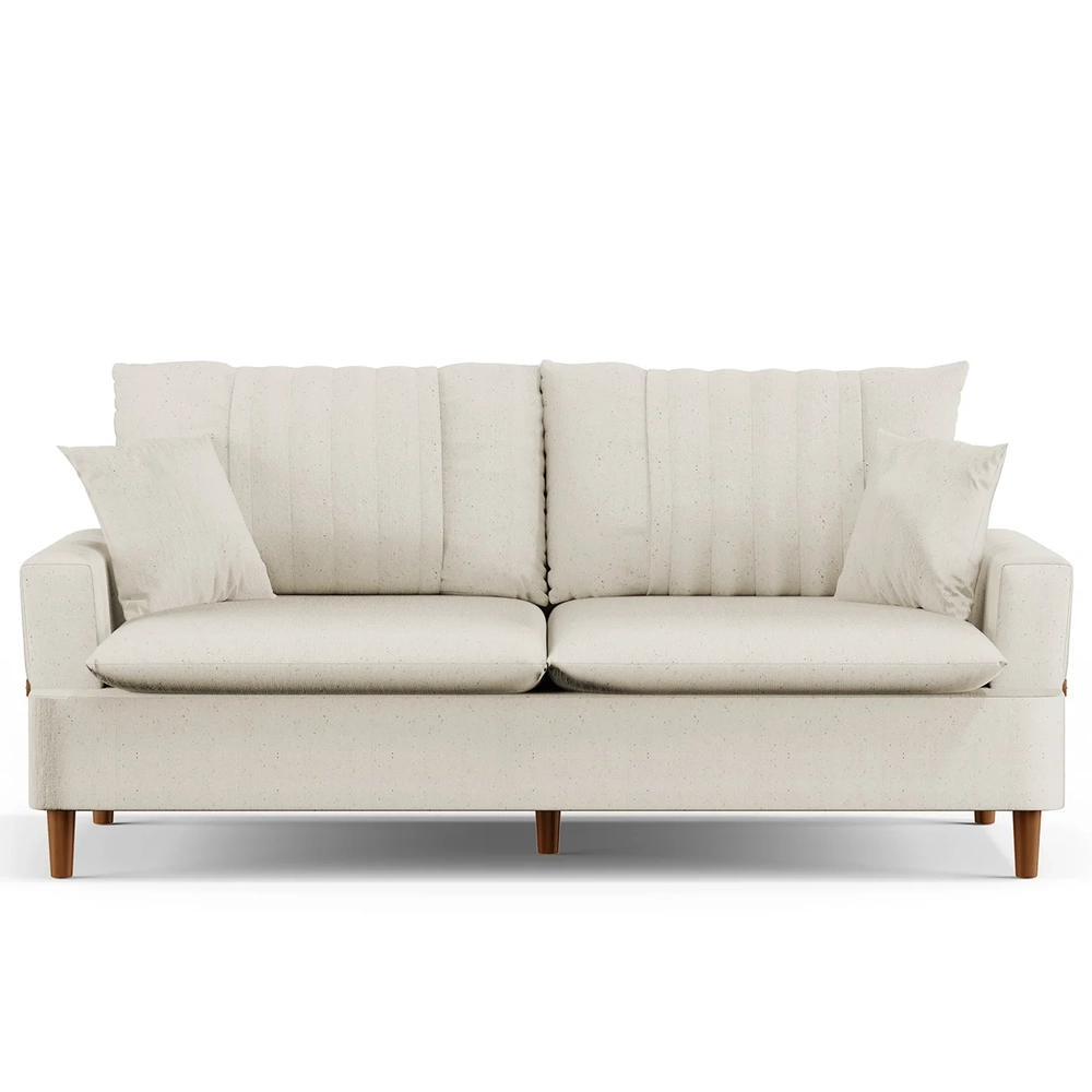 Sofá 200cm 3 Lugares com Almofadas Pés Curvos Veras Linho D05 Cru - Mpozenato