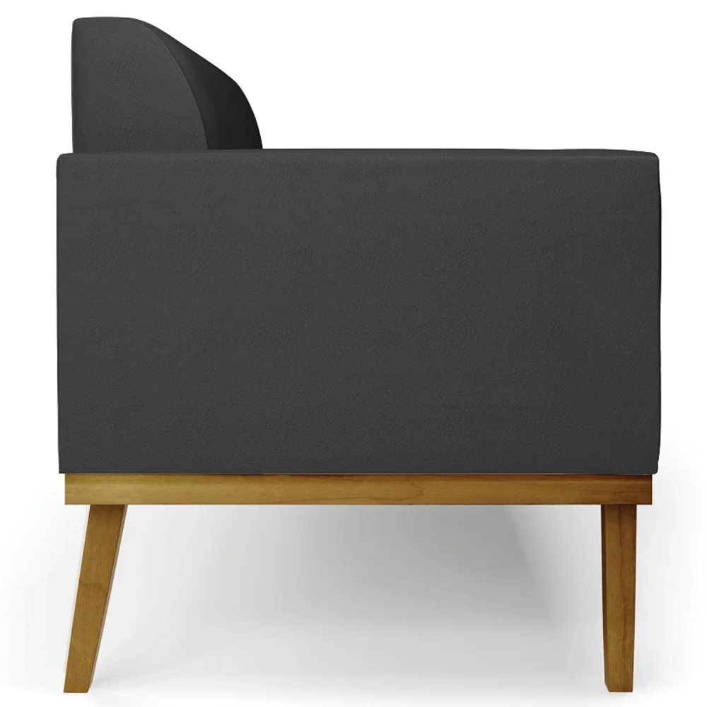 Sofá Namoradeira e 2 Poltronas Base Madeira Castanho Maressa Sintético Preto - Ibiza