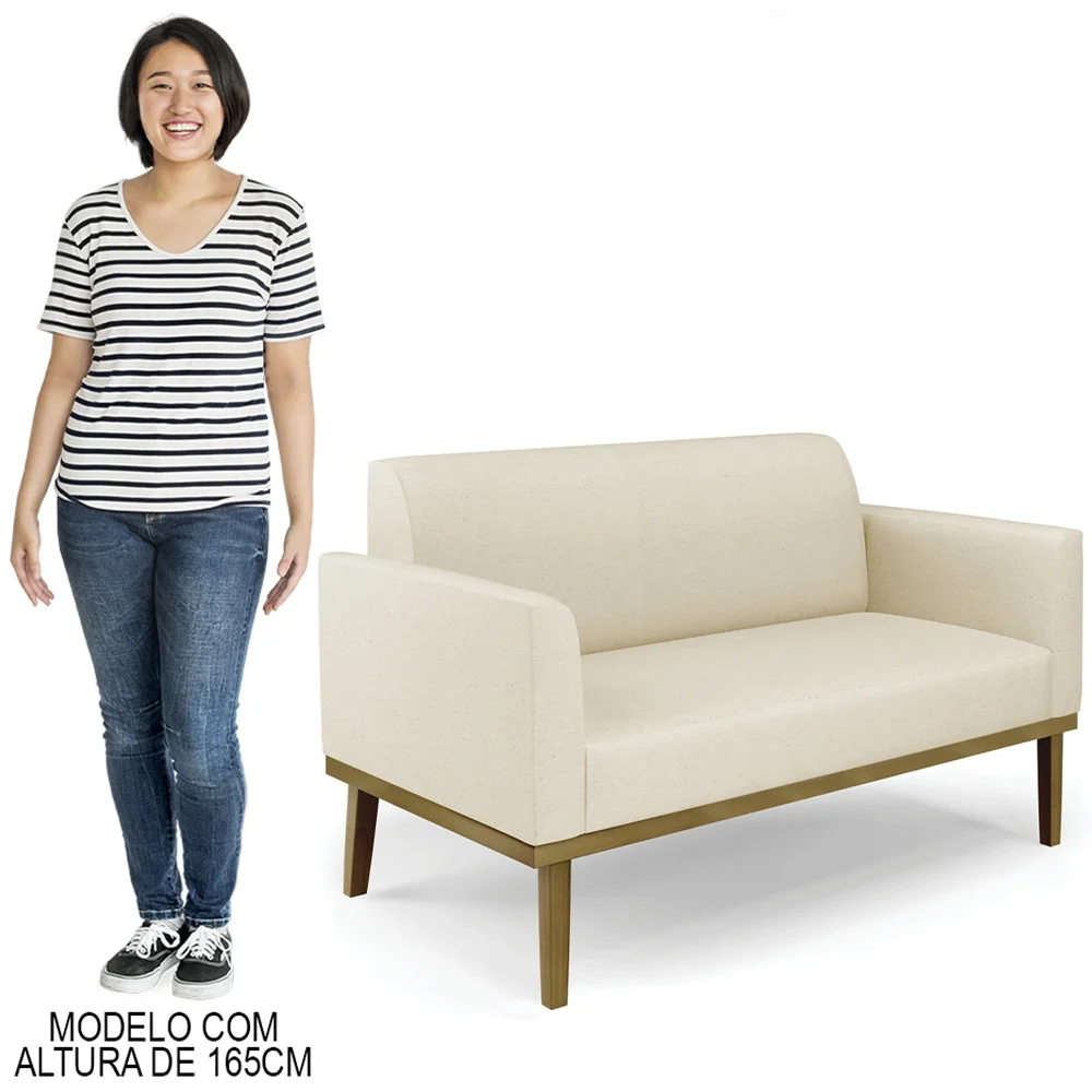 Sofá Namoradeira Base Madeira Castanho Maressa Linho Bege - Ibiza