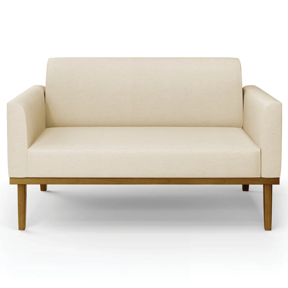 Sofá Namoradeira Base Madeira Castanho Maressa Linho Bege - Ibiza