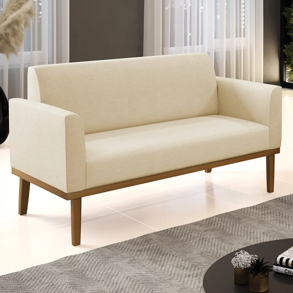 Sofá Namoradeira Base Madeira Castanho Maressa Linho Bege - Ibiza