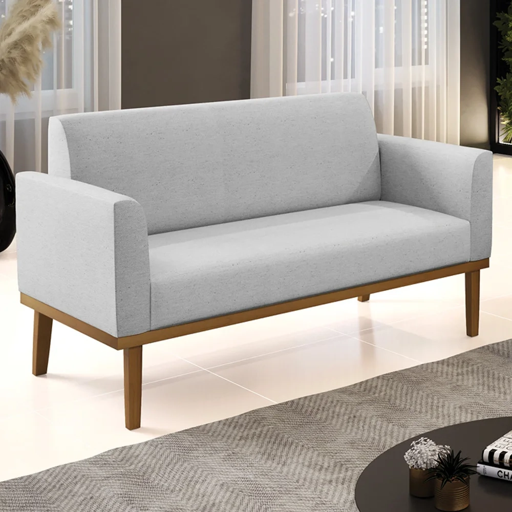 Sofá Namoradeira Base Madeira Castanho Maressa Linho Cinza - Ibiza