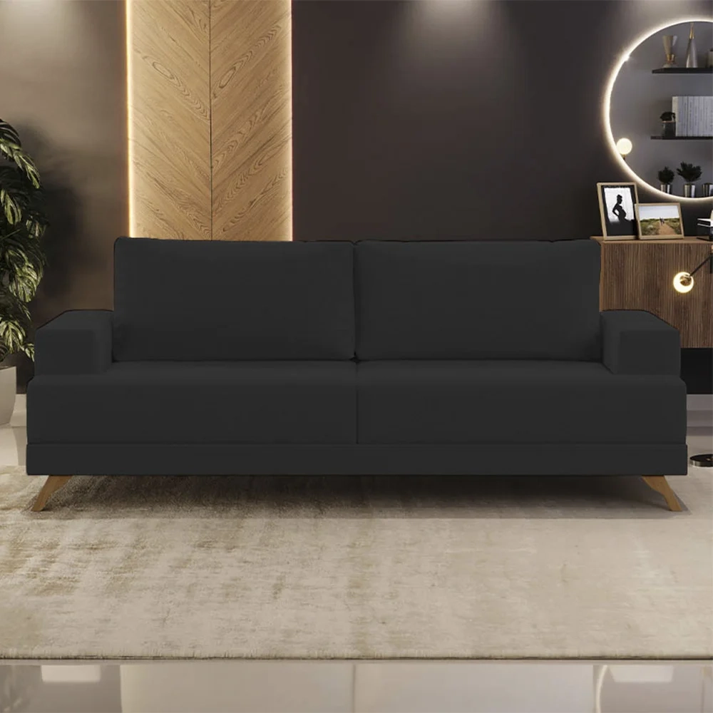 Sofá 2 Lugares 160cm Living Pés Curvos Santi D05 Suede Preto - Mpozenato