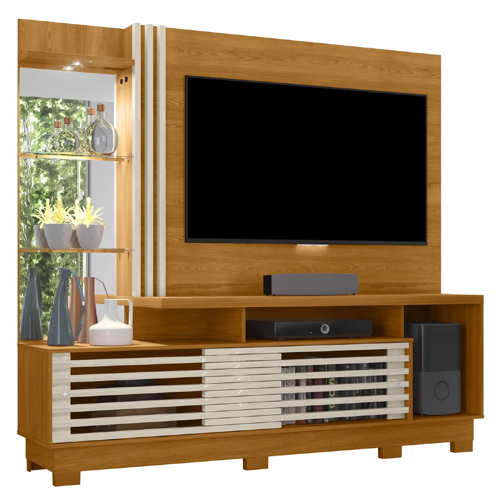 Estante Painel Para TV 60 Pol 200cm Sam Z10 Off/Cinamomo - Mpozenato