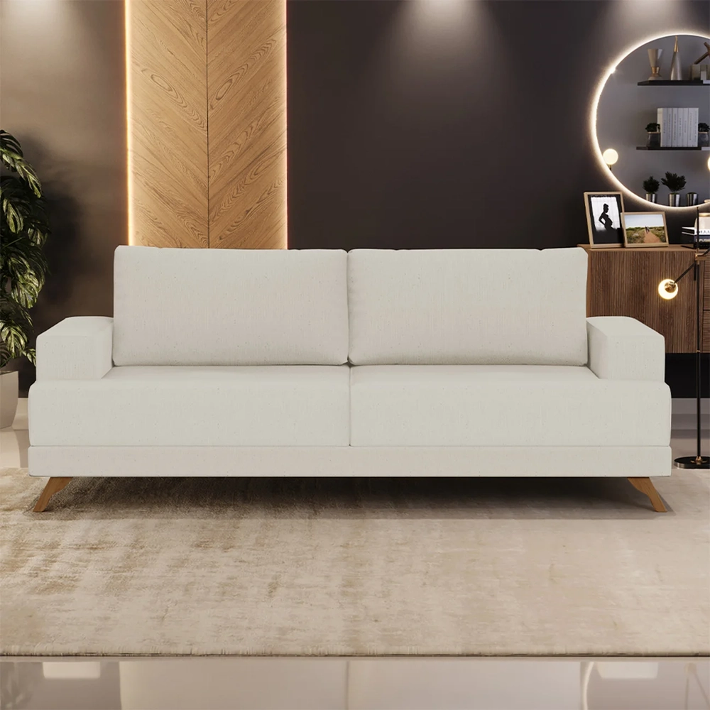Sofá 2 Lugares 160cm Living Pés Curvos Santi D05 Linho Bege - Mpozenato