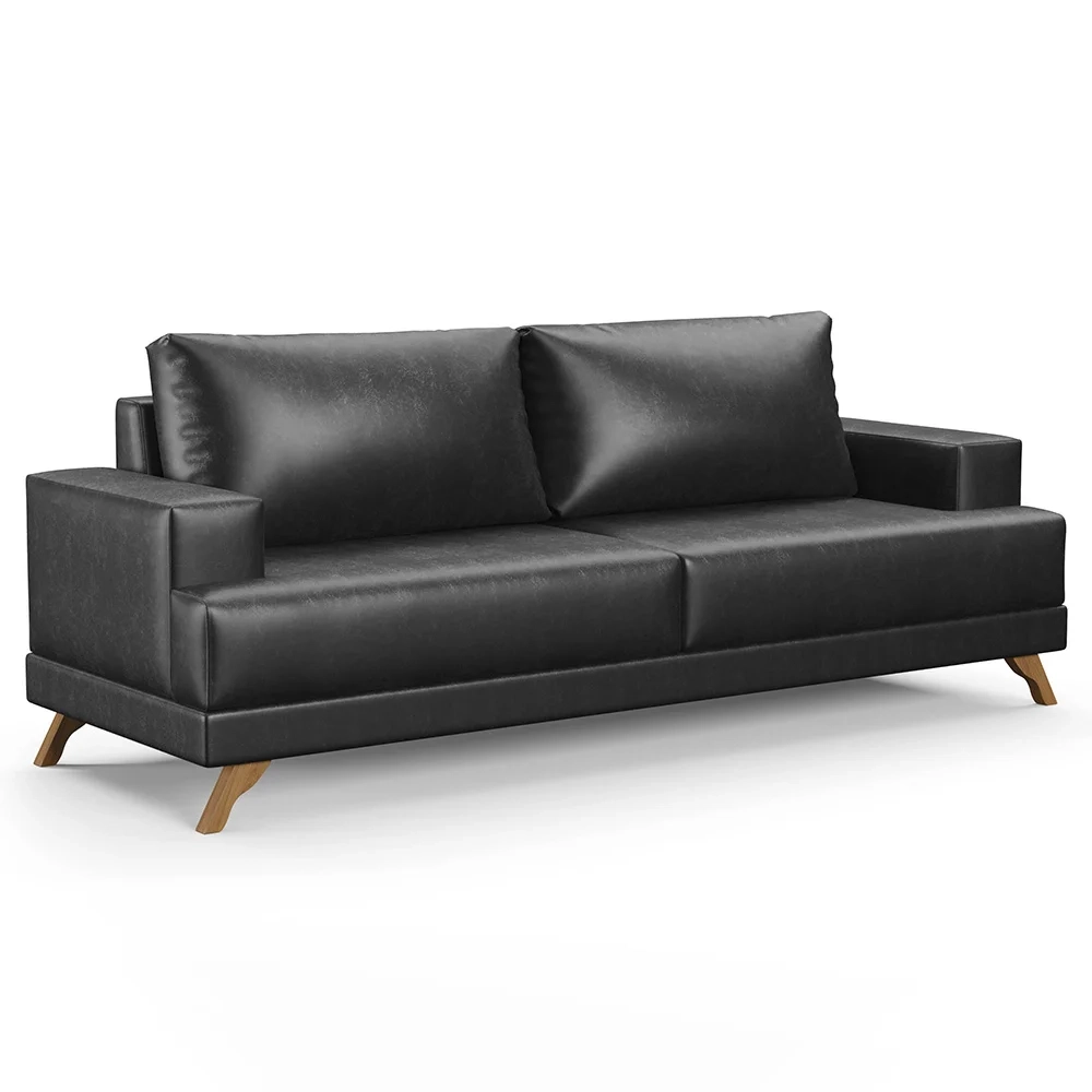 Sofá 3 Lugares 180cm Living Pés Curvos Santi D05 Sintético Preto - Mpozenato