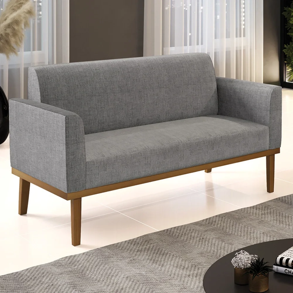 Sofá Namoradeira Base Madeira Castanho Maressa Linho Grafite - Ibiza