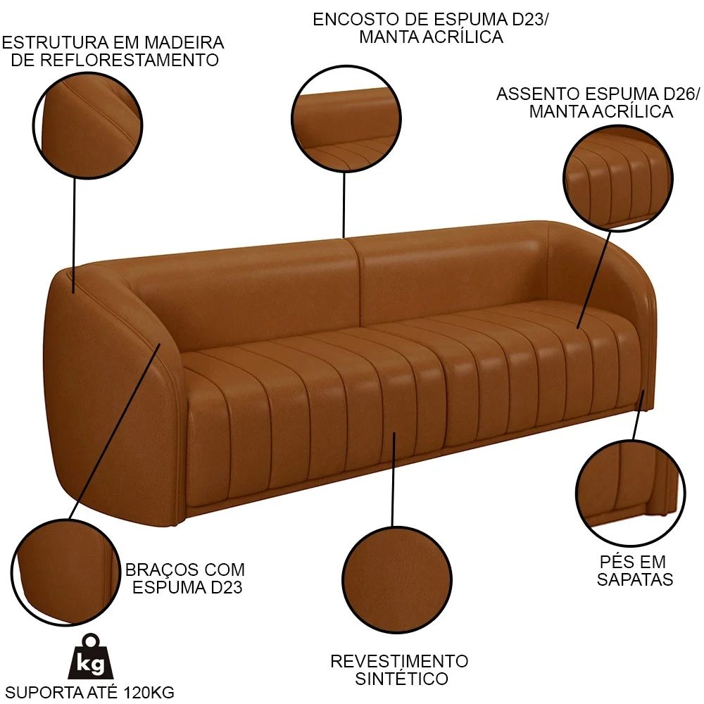 Sofá Decorativo 4 Lugares 332cm e Poltrona Meris Z32 Sintético Caramelo - Mpozenato