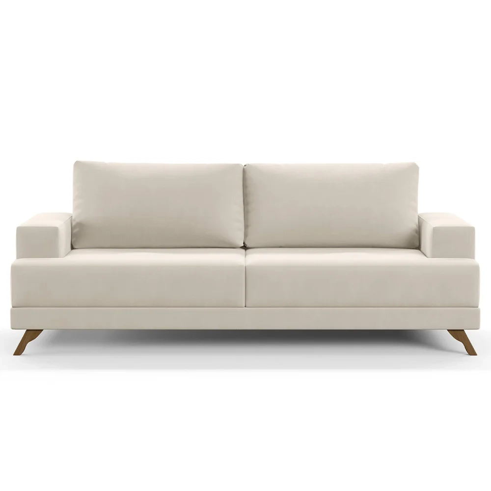 Sofá 3 Lugares 180cm Living Pés Curvos Santi D05 Suede Bege - Mpozenato