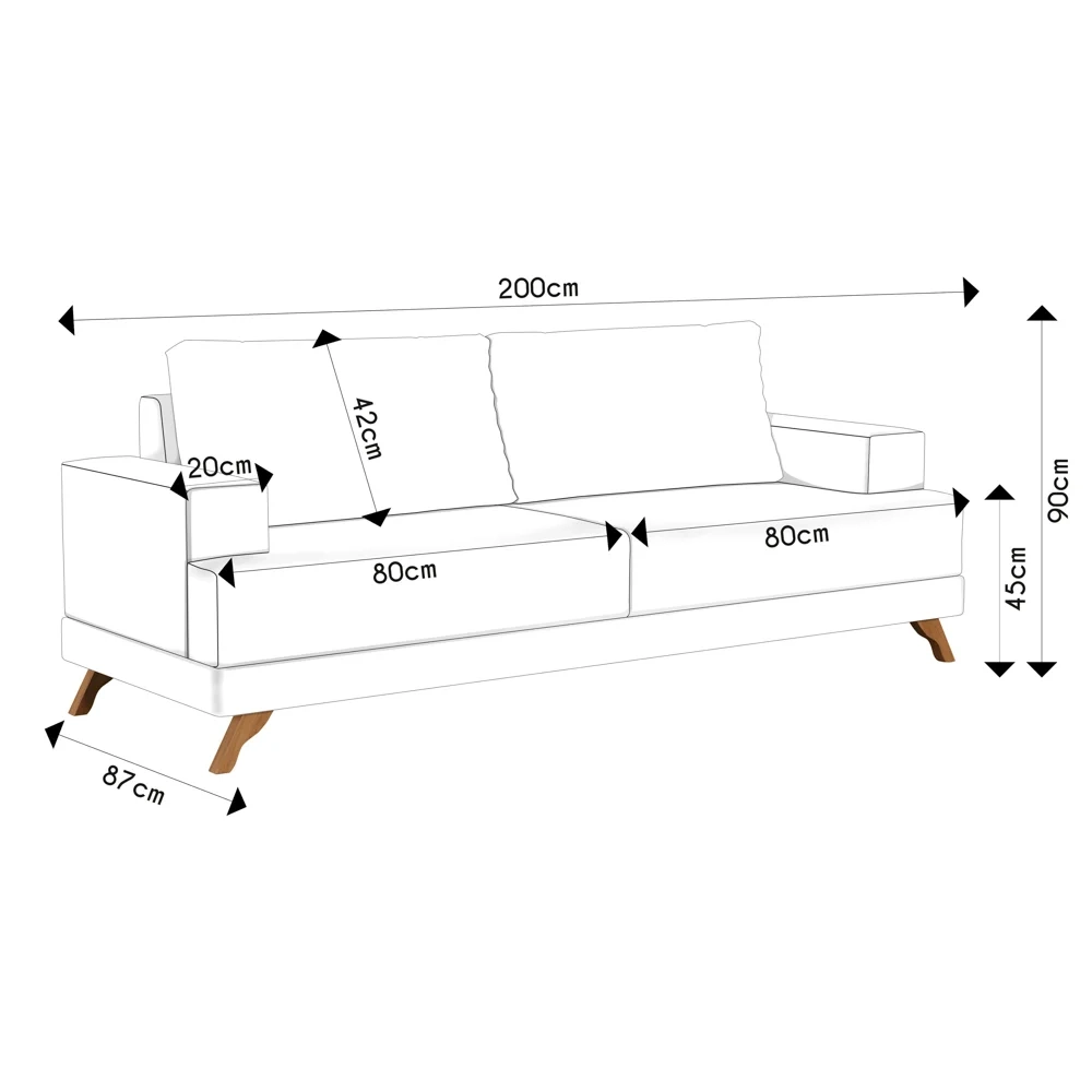 Sofá 3 Lugares 200cm Living Pés Curvos Santi D05 Sintético Preto - Mpozenato