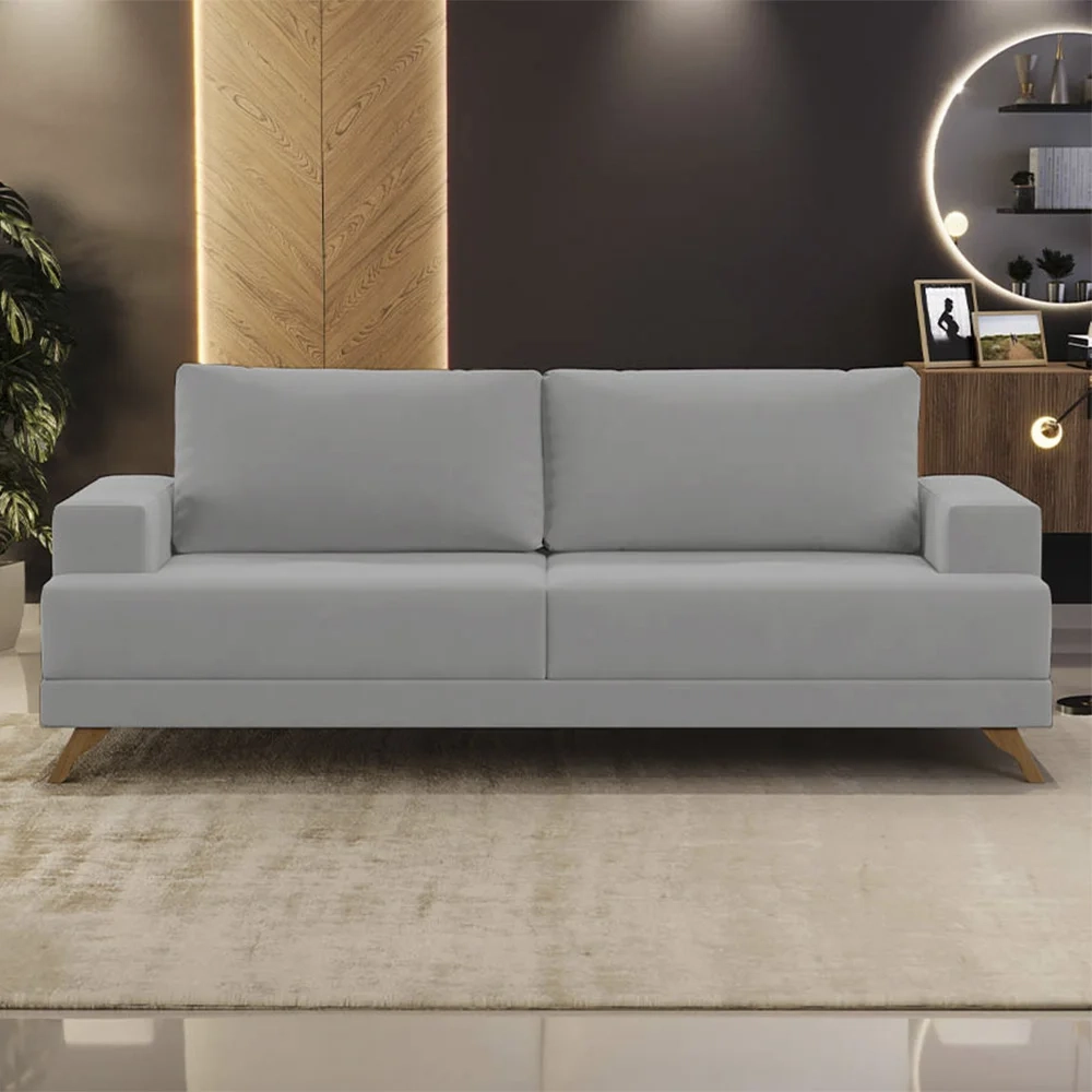 Sofá 3 Lugares 180cm Living Pés Curvos Santi D05 Suede Cinza - Mpozenato
