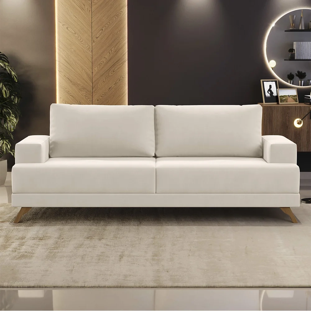 Sofá 3 Lugares 200cm Living Pés Curvos Santi D05 Suede Bege - Mpozenato