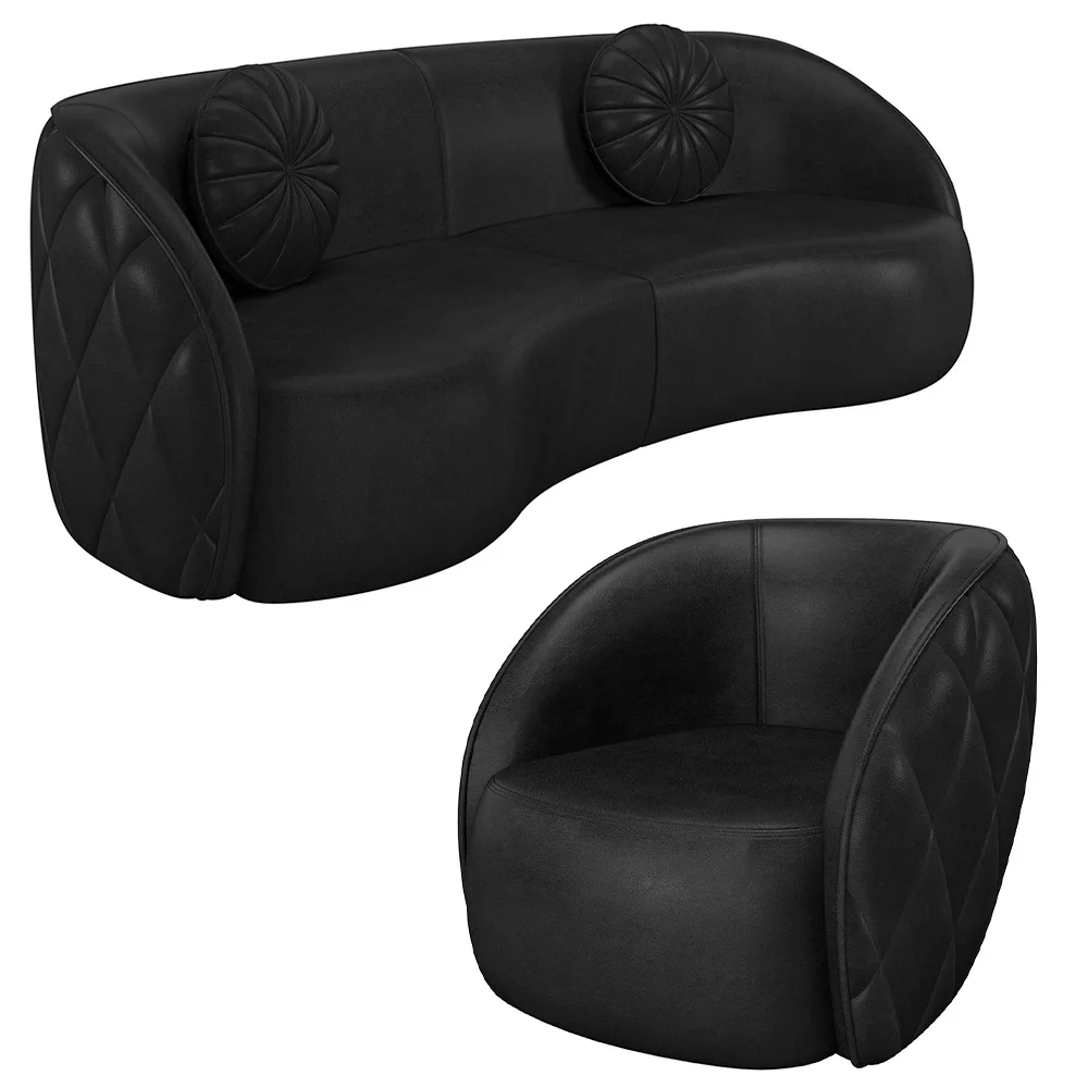 Sofá Decorativo 3 Lugares 288cm com Almofadas e Poltrona Zion Z32 Sintético Preto - Mpozenato