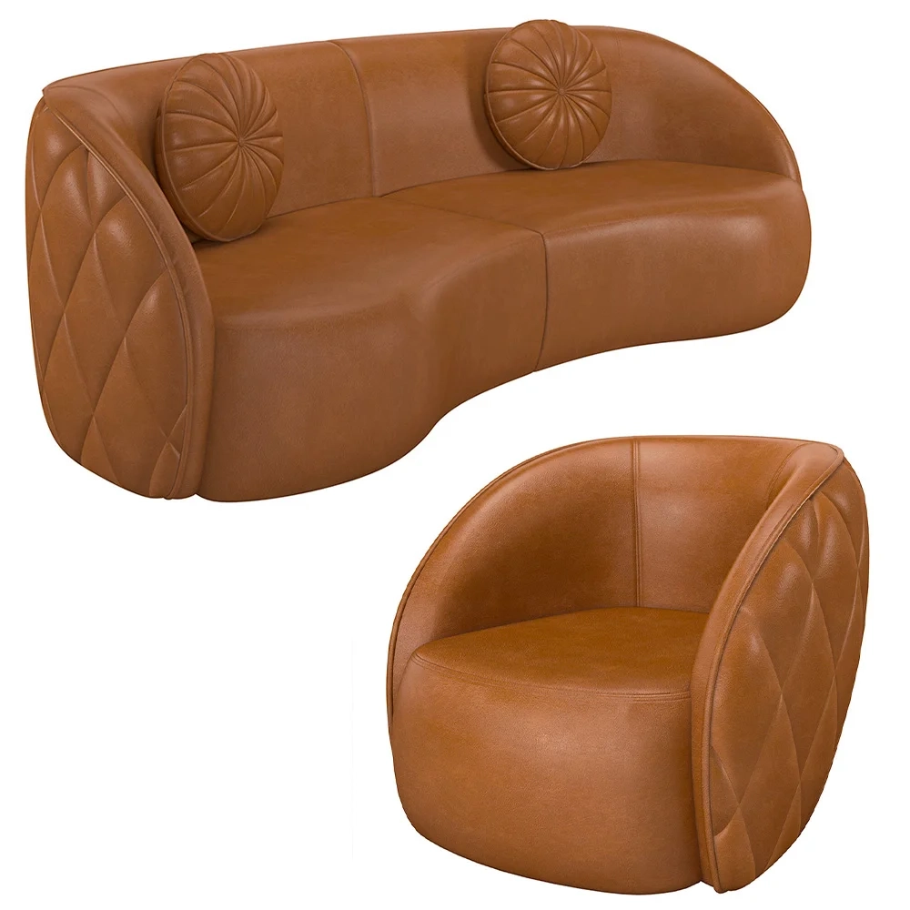 Sofá Decorativo 3 Lugares 288cm com Almofadas e Poltrona Zion Z32 Sintético Caramelo - Mpozenato