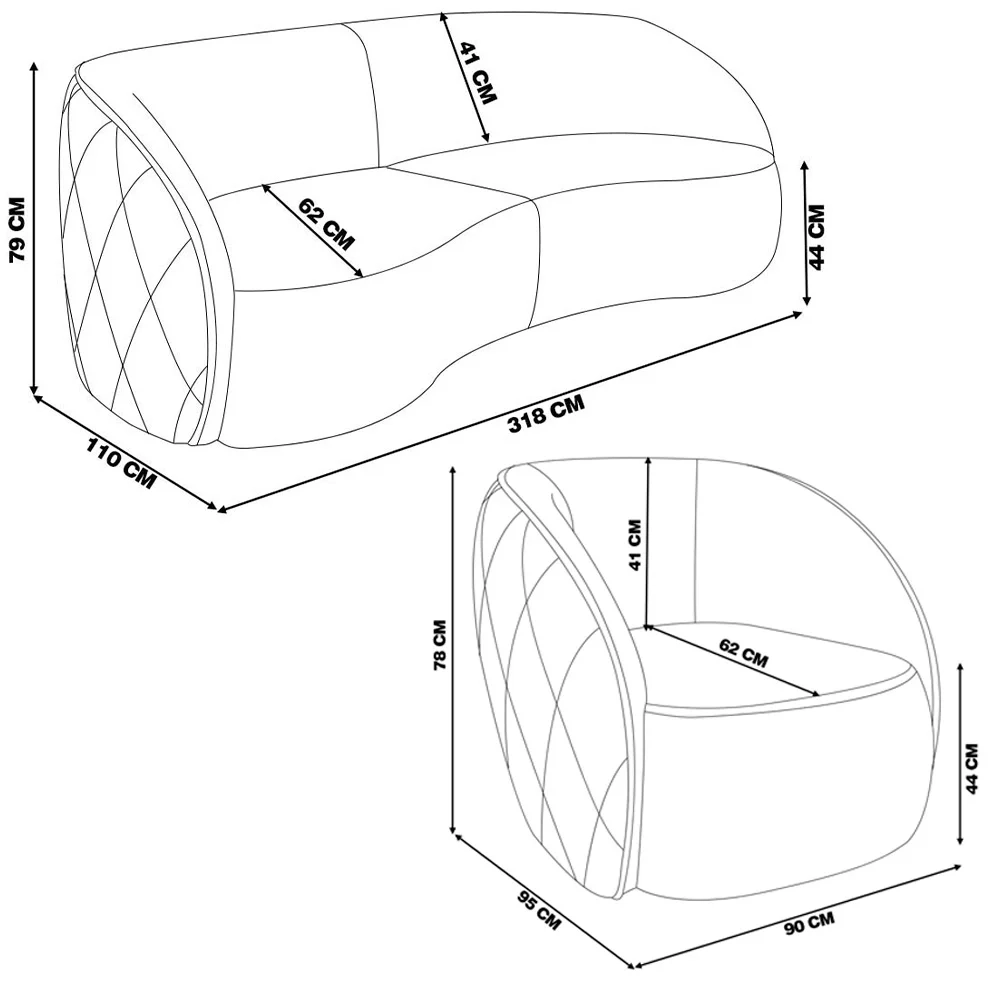 Sofá Decorativo 4 Lugares 318cm com Almofadas e Poltrona Zion Z32 Boucle Branco - Mpozenato