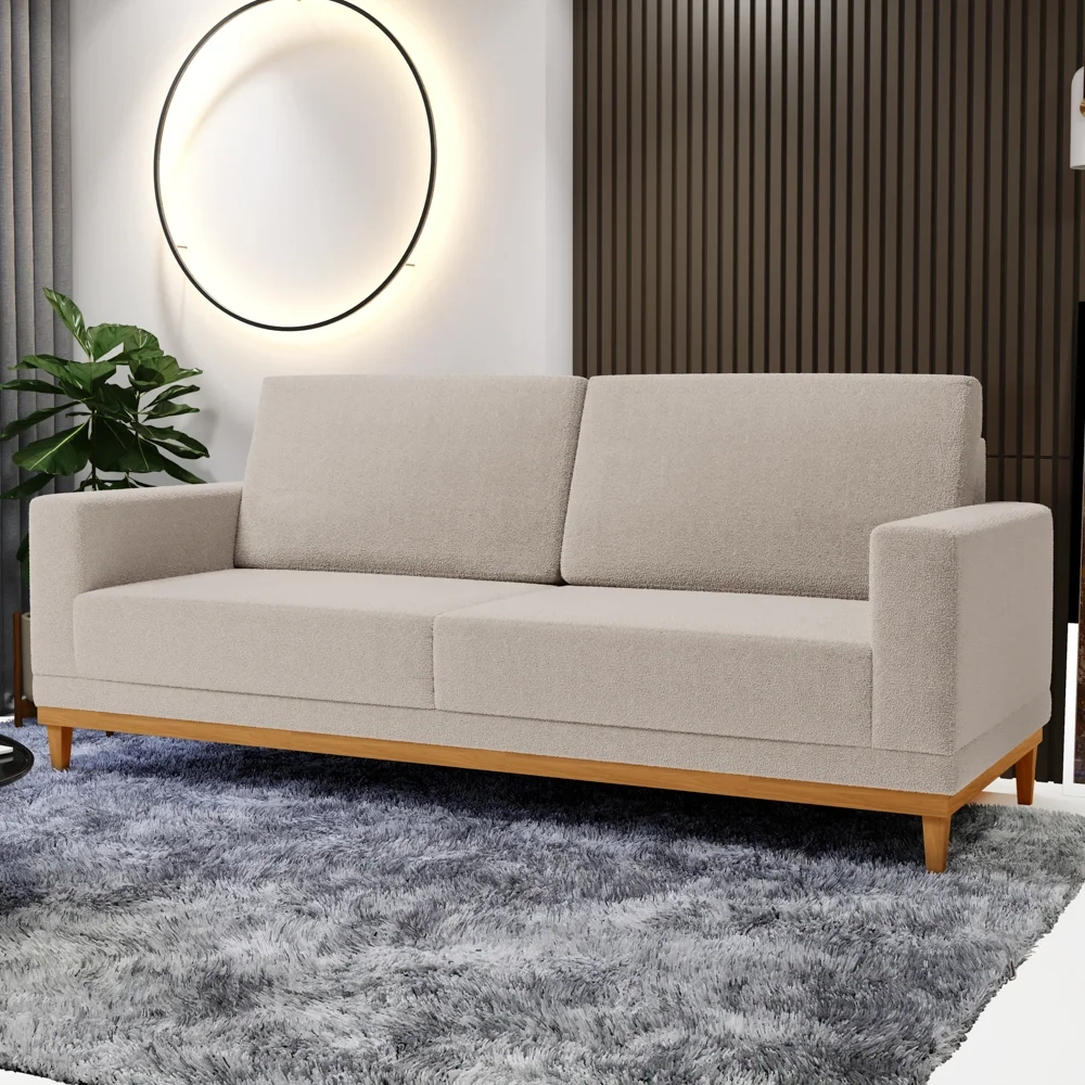 Sofá Living 145cm 2 Lugares Kayrós D05 Boucle Bege - Mpozenato