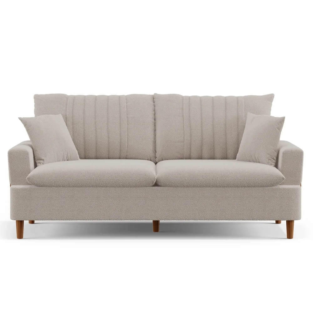 Sofá Living 2 Lugares 160cm com Almofadas Veras D05 Boucle Bege - Mpozenato