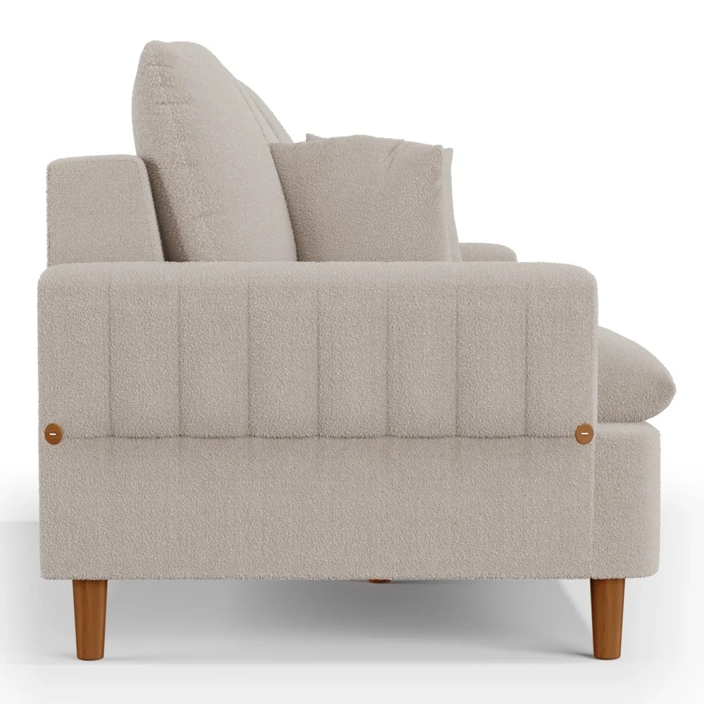 Sofá Living 3 Lugares 200cm com Almofadas Veras D05 Boucle Bege - Mpozenato