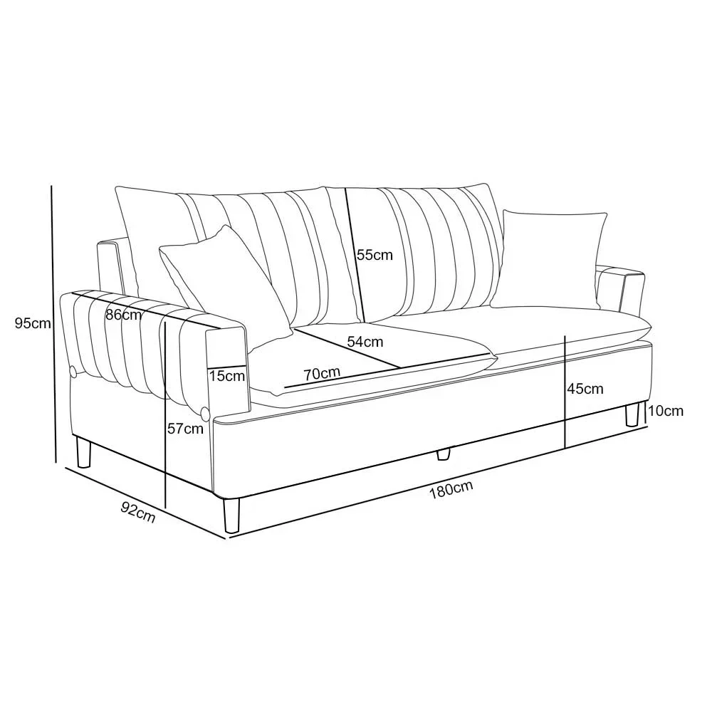 Sofá Living 3 Lugares 180cm com Almofadas Veras D05 Boucle Bege - Mpozenato