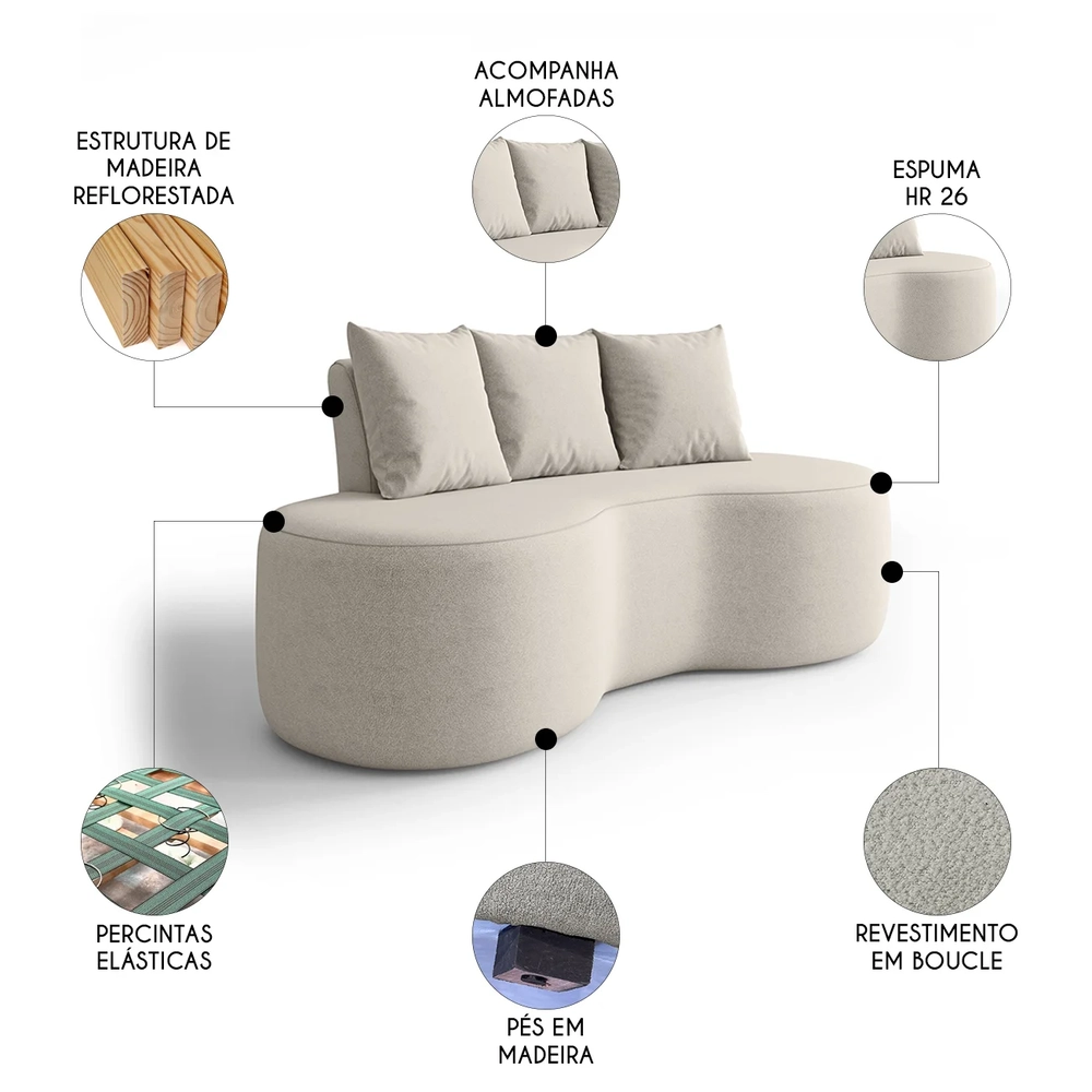 Sofá 2 Lugares 160cm Orgânico Viana B10 Bouclê Creme - Mpozenato